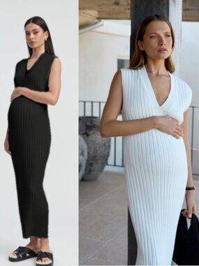 Legoe Heritage V Neck Luxe Knit Maxi Dress in Black L/XL
